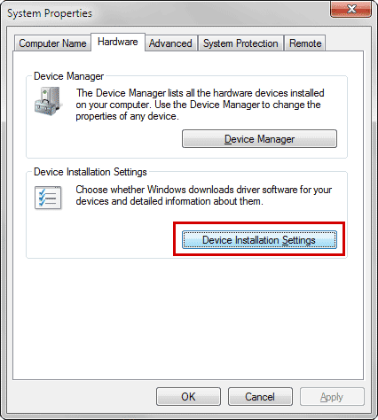 Click Device Installation Settings